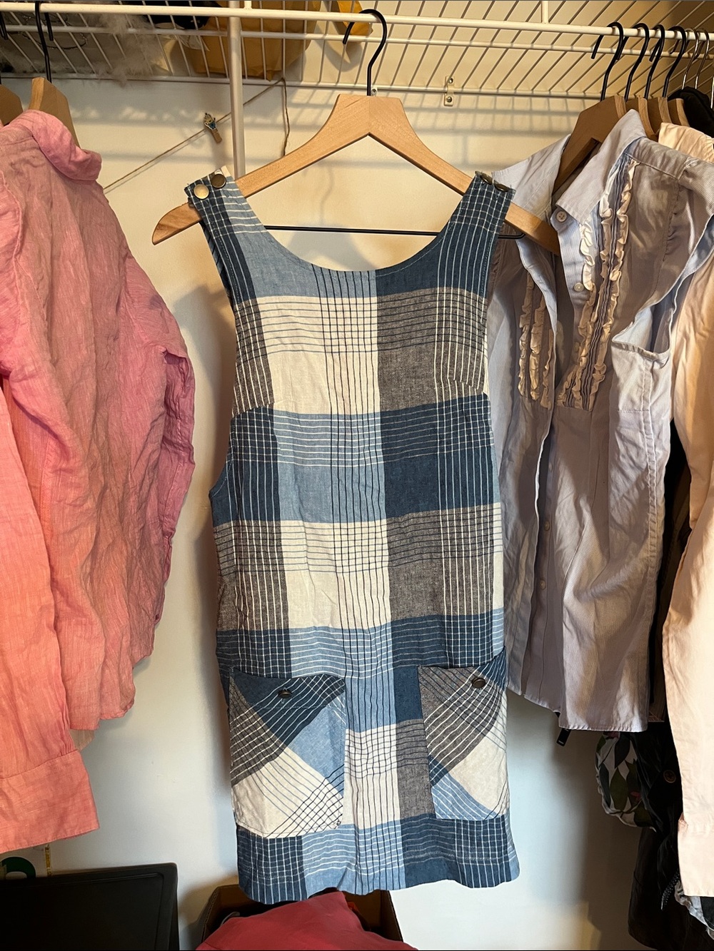 Urban Outfitters Blue and White Plaid Pinafore Dress